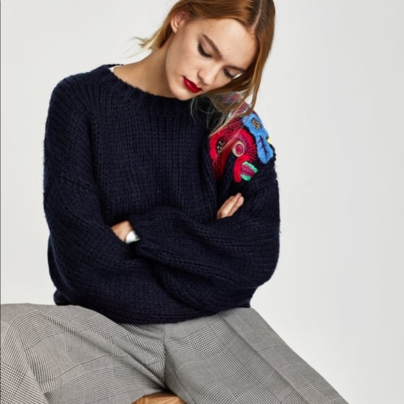 ZARA- FLORAL EMBROIDERED SWEATER - Picture 2 of 6